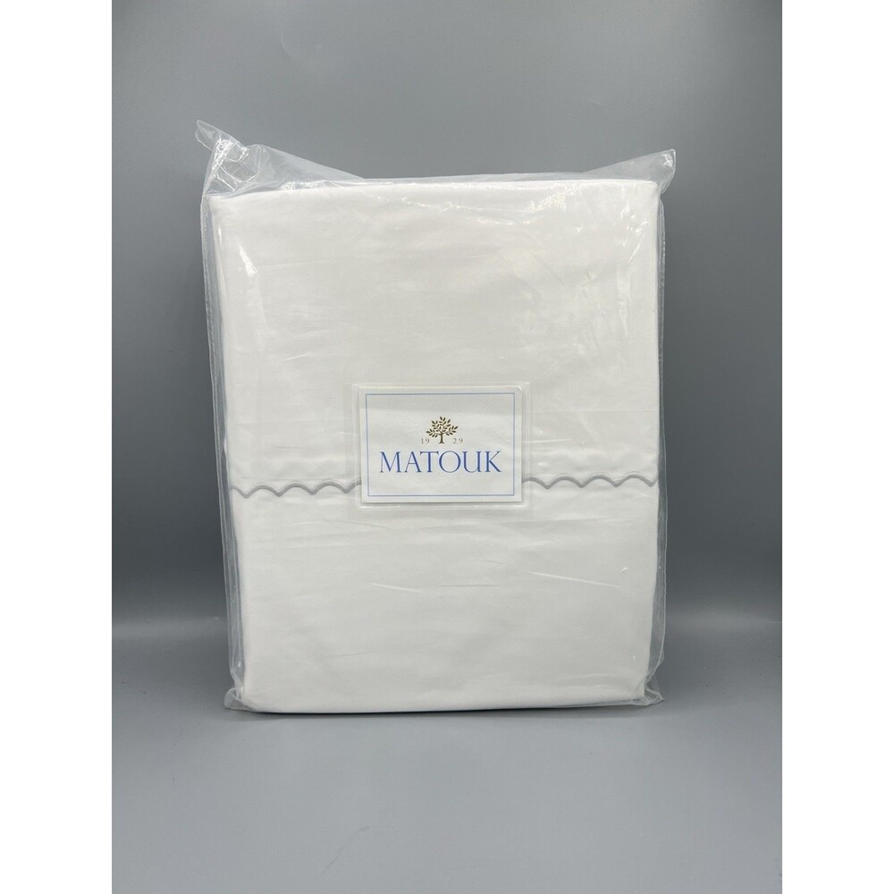 Matouk King 3 Pcs Duvet Cover Set Astrid White Silver Cotton Percale New